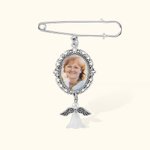 Personalisierte Kardinal Vogel Biene Engel Flügel Pin Brosche Hochzeit Blumenstrauß Foto Charm mit Herz oder Glocke Anhänger Memorial Geschenk für Bra