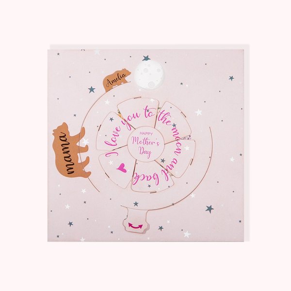 Carte de Vœux Personnalisée avec Nom Carte Variable I Love You To Moon Ande Back Cadeau de Fête des Mères d'Anniversaire pour Maman