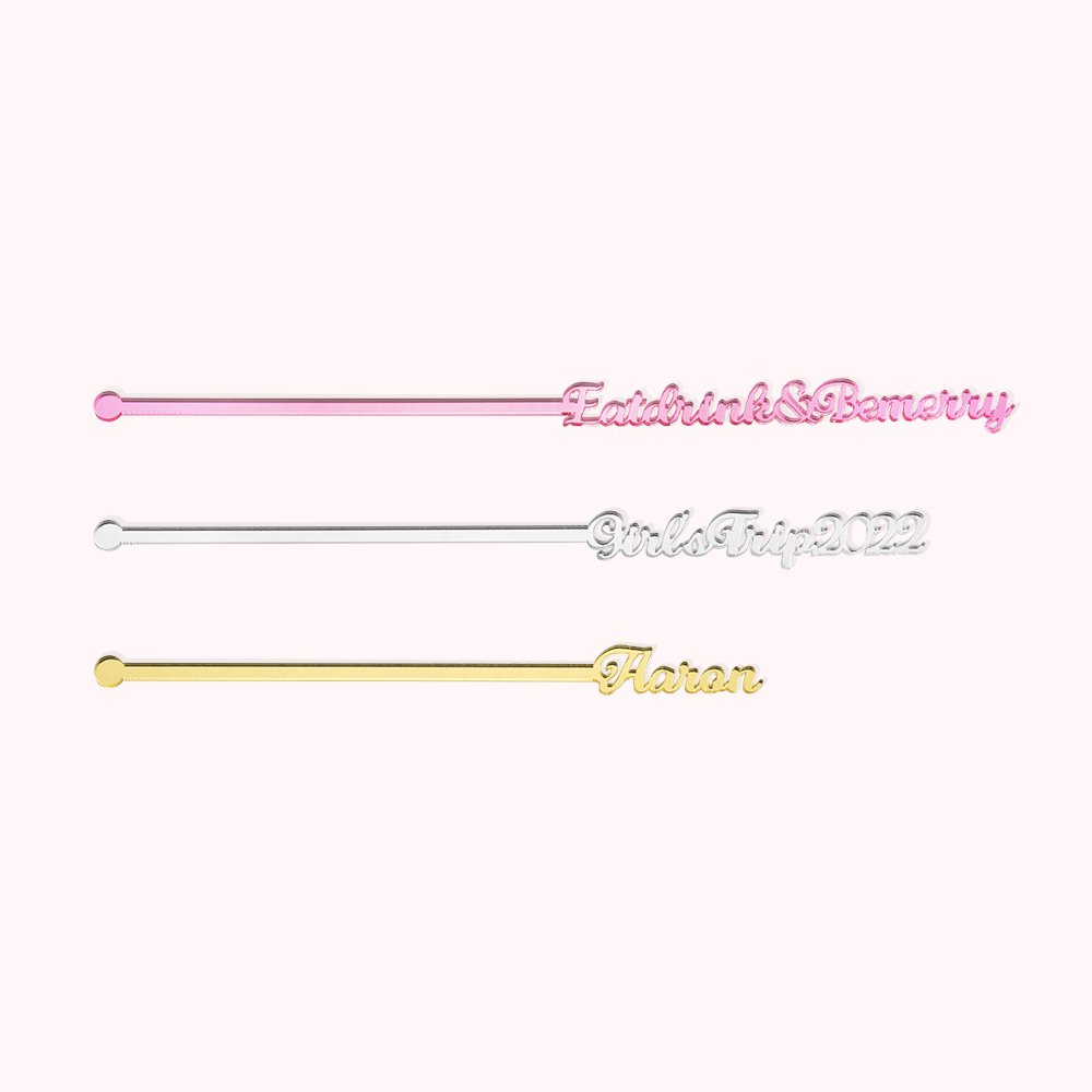 Centre de table de fête de mariage personnalisé Bâtonnets en acrylique pour boissons avec nom 5 pièces