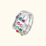Personalized Birthstone Wrap Stacking with Platinum Plated Ring for Grandma Mom Nana