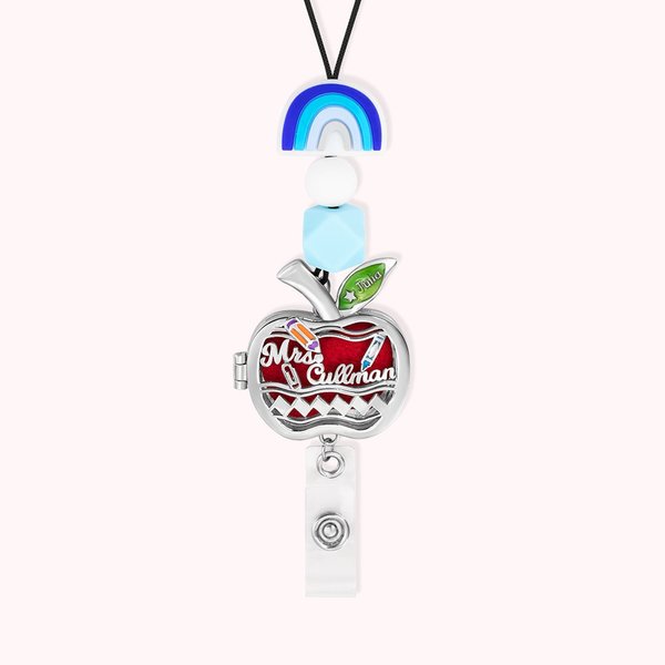 Pendentif d'Aromathérapie Pomme Personnalisé avec Porte Carte d'Identité Lanyard en Perles Arc-en-ciel