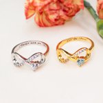 Anillo Personalizado Infinito Ala de Angel con Piedra de Nacimiento Corazón y Texto Grabado Regalo de Cumpleaños Aniversario para Ella