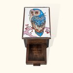 Personalized Wooden Majestic Owl Vintage Jewelry Box with Mirror and Drawer