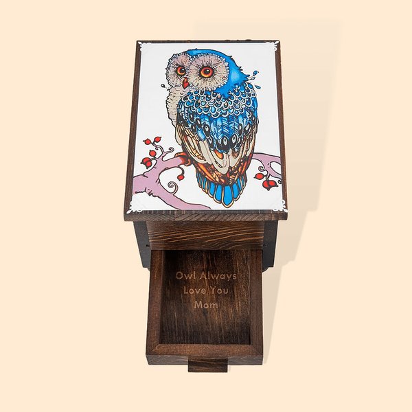 Personalised Wooden Majestic Owl Vintage Jewellery Box with Mirror and Drawer