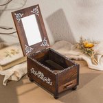 Personalized Wooden Majestic Owl Vintage Jewelry Box with Mirror and Drawer