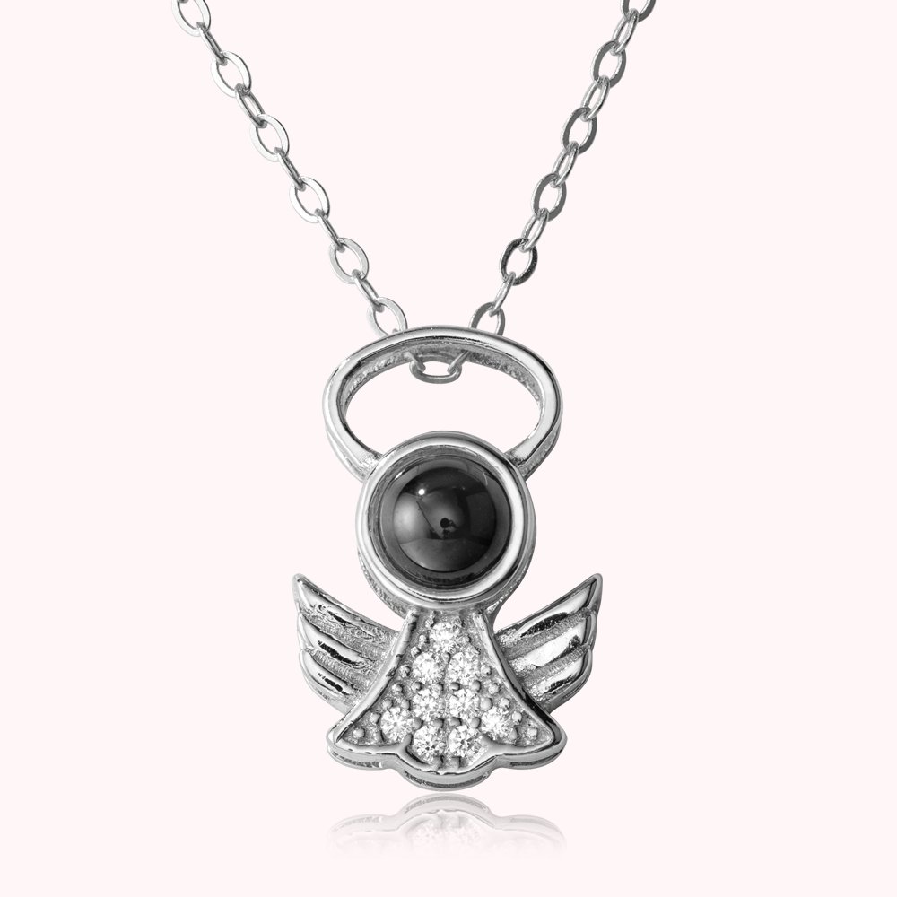 Collier avec Projection Photo Collier d'Ange Gardien Personnalisée en 100 Langues Je T'aime Cadeau de Souvenir d'Anniversaire pour Elle