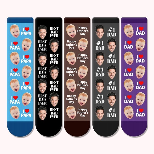 Chaussettes Longues Personnalisées avec Photo de Visage d'Enfant Drôle Cadeau de Fête des Pères pour Meilleur Papa