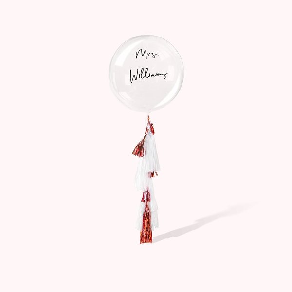 Personalisierte klare Ballons mit Namen Aufkleber und Quaste Dekorationen für Hochzeit