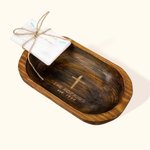 Personalized Pine Prayer Bowl Dough Bowl Cross Religious Gifts Comes with 24 Blessing Cards