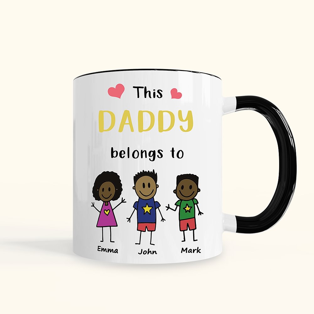 Mug Familial en Céramique Personnnalisé avec Dessin et Nom des Enfants Thème This Daddy Belongs To Cadeau Fête des Pères pour Homme