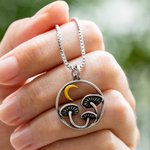 Personalized Crescent Moon Mushroom Necklace with Initials