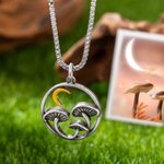 Personalized Crescent Moon Mushroom Necklace with Initials