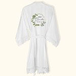 Personalized Foliage Floral Wreath Design Satin Robe Bridal Shower Wedding Gift for Bride Bridesmaid