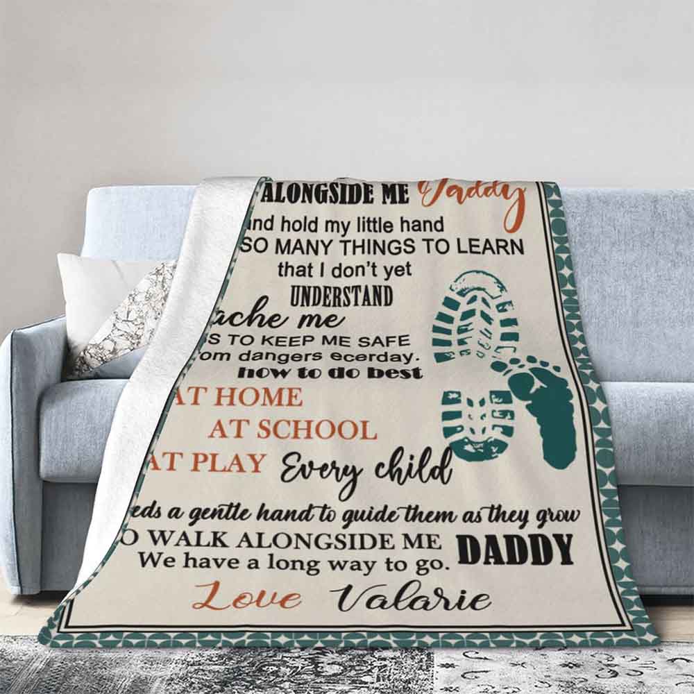 Couverture Personnalisée avec Nom Thème Walk Along Side Me Daddy Design Lettre Cadeau Fête des Pères pour Homme