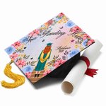 Gepersonaliseerde rug silhouet bloemen Grad Cap Decor met naam en jaar