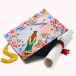 Gepersonaliseerde rug silhouet bloemen Grad Cap Decor met naam en jaar