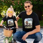 T-shirt 100% Coton Personnalisé avec Noms Personnages Père et Enfant Moto Casque Cadeau Fête des Pères pour Homme Enfant Famille