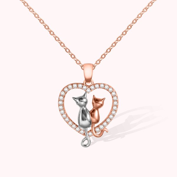 Pendentif en Cœur Personnalisé en Argent ou Laiton Collier à Deux Chats Cadeau Anniversaire St-Valentin pour Femme