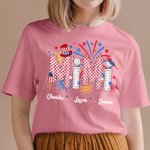 Personalized 4th of July Firework Independence Day Patriotic T-Shirt with Family Members' Names