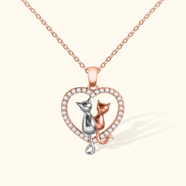 Collana personalizzabile a forma di cuore con due gatti regalo ideale per Festa della Mamma e occasioni speciali per donne