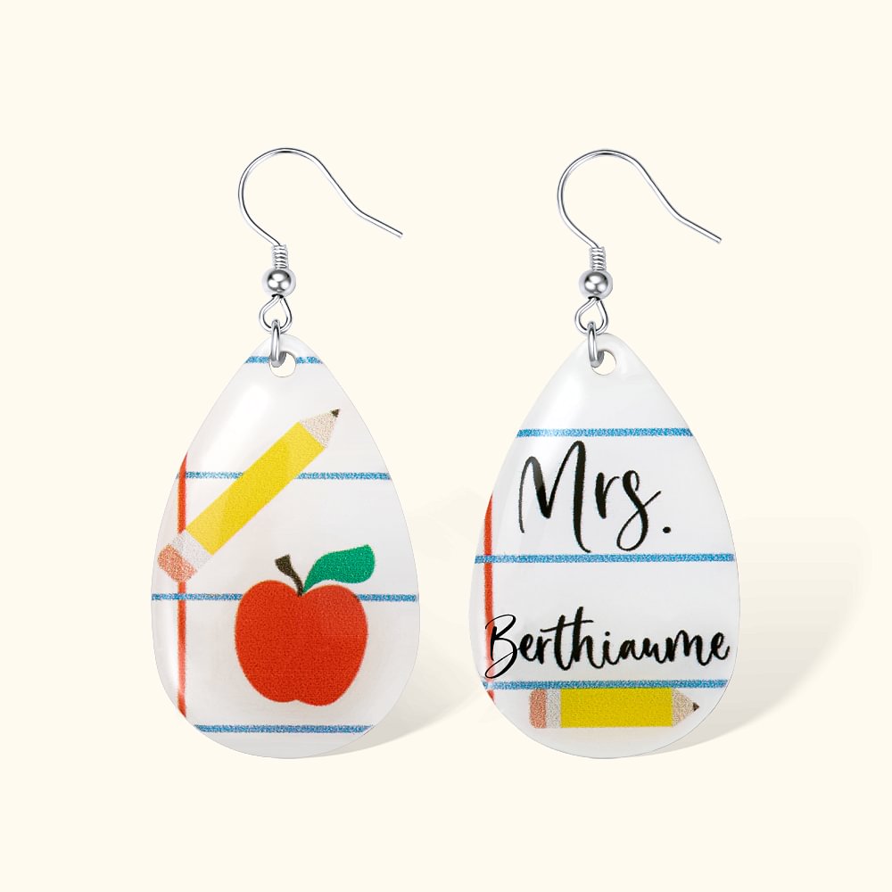 Boucles d'oreilles pendantes en acrylique personnalisées avec le nom de l'enseignant Cadeau d'appréciation pour elle