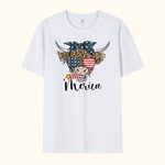 Personalized Independence Day T-shirt with American Flag Highland Cow Funny 4th of July Shirt