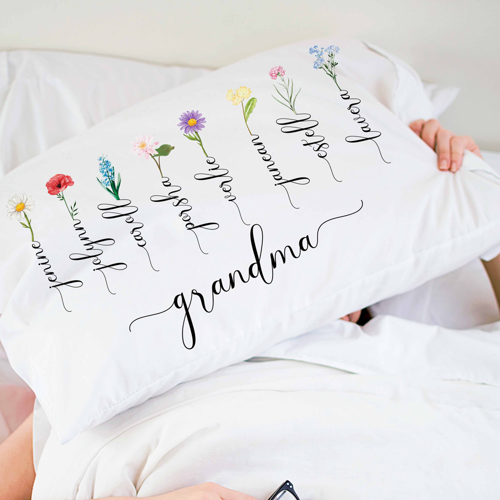 Personalized Birth Flower Cushion Throw Pillow Cover Grandma's Gift