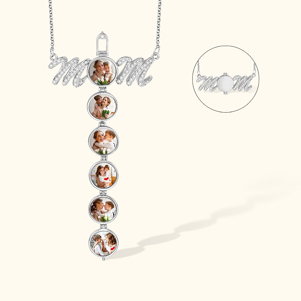 Collier MOM Personnalisé avec Médaillon de 2-6 Photos Pliables et Texte Gravé Cadeau Fête des Mères pour Femme Maman Épouse