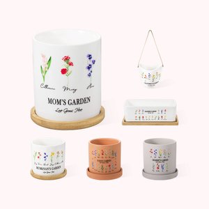 Pot de Fleurs Personnalisé avec Nom et Fleur de Mois de Naissance Cadeau pour Mère ou Grand-Mère