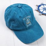 Personalisierte Retro „CAPTAIN“ Basecap mit Anker Muster und Namen Stickerei Mehrfarbige Kappe Geschenk für Freunde Verein Team