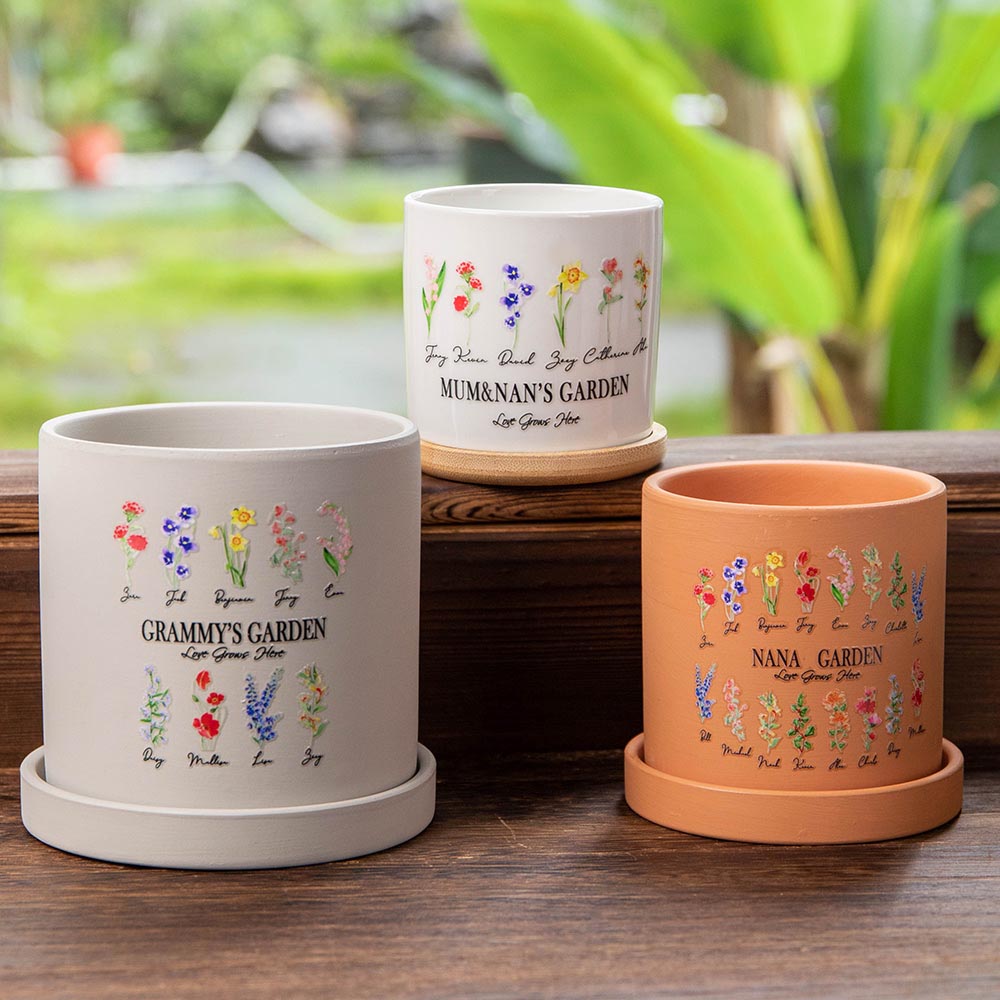 Personalisiertes Sukkulenten-Topf Mit Initiale – Keramik, 8,9 Cm, Mit Holzuntersetzer | Geschenk Für Frauen, Geburtstag