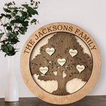 Personalisierte 3D The Family Tree Holzschild mit 1-9 eingravierten Namen & Herz Tags Housewarming Hochzeit Home Decor Geschenk für Familie Paar