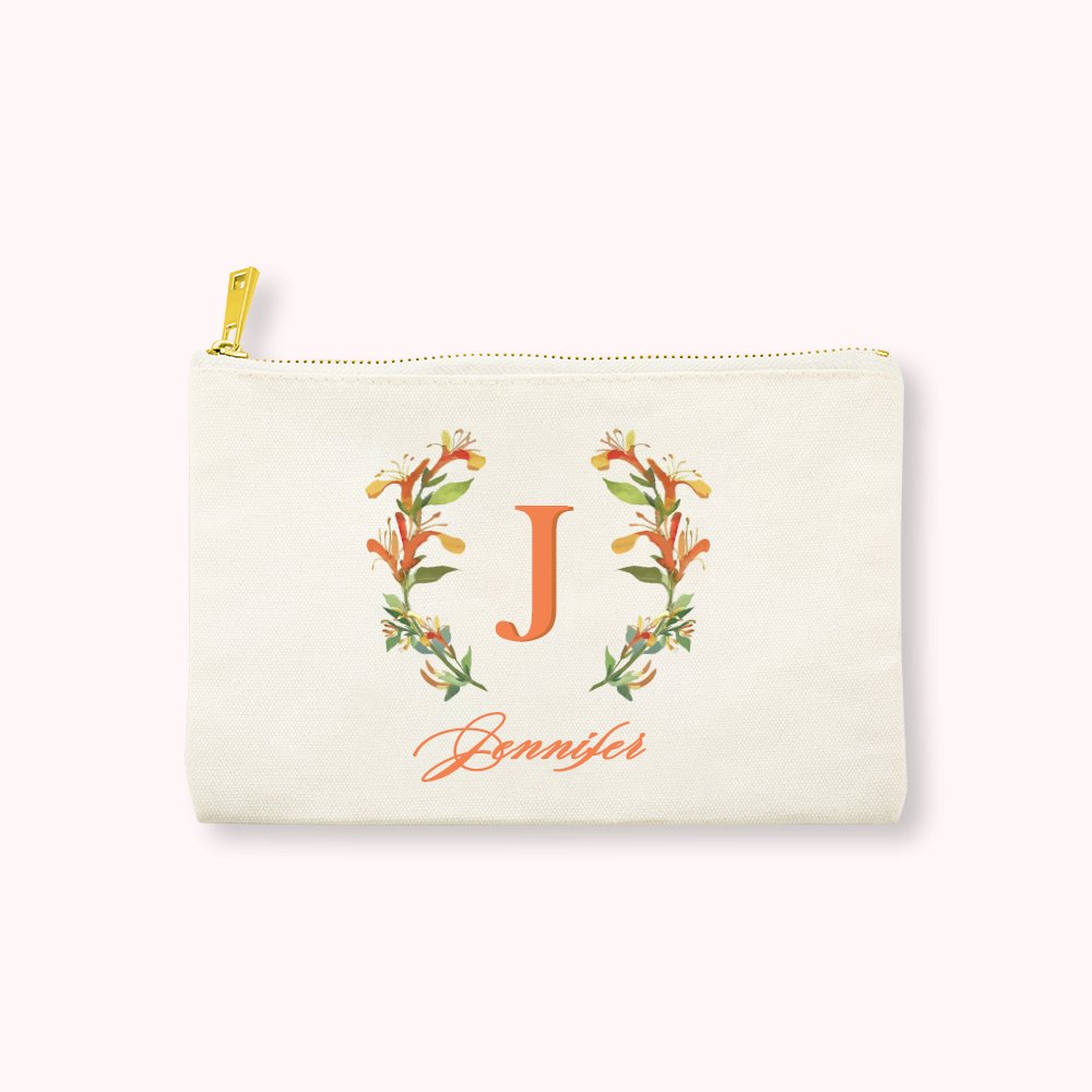 Sac de Maquillage Personnalisé avec Fleur de Naissance et Nom Cadeau pour Femme