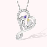 Personalisierte Baby Füße Herzkette mit 2 Geburtssteinen und Namen Geschenk für Mutter zum Muttertag