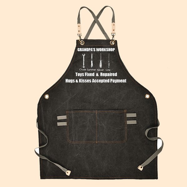 Personalized Grandpa's Workshop Apron with Adjustable Straps and Large Pockets