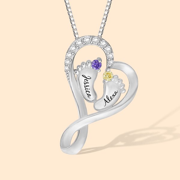 Collana personalizzata con 2 pietre di nascita e nomi per il regalo alla mamma