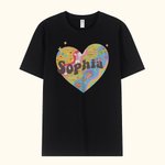 Personalized Colorful Pleasing Heart Rainbow Mushroom Star Flower 100% Cotton T-shirt with Name Birthday Party Gift for Family Friend