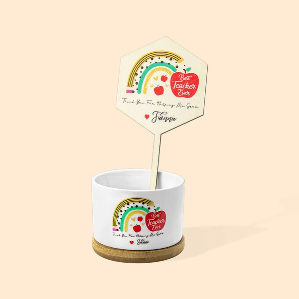Personalized Teacher Plant Stakes and Flower Pot for Teacher Appreciation Gift