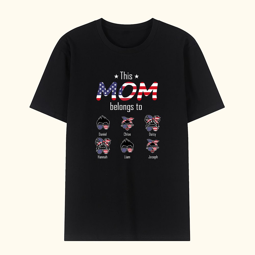 T-shirt personnalisé "This MOM Belongs To These Kids" Cadeaux pour le Jour de l'Indépendance Américaine 4 juillet