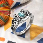 Personalized Bohemian Vintage Horseshoe Ring with Engraved Text Turquoise Lucky Jewelry Birthday Valentine's Day Gift for Family Friend Couple