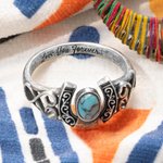 Personalized Bohemian Vintage Horseshoe Ring with Engraved Text Turquoise Lucky Jewelry Birthday Valentine's Day Gift for Family Friend Couple