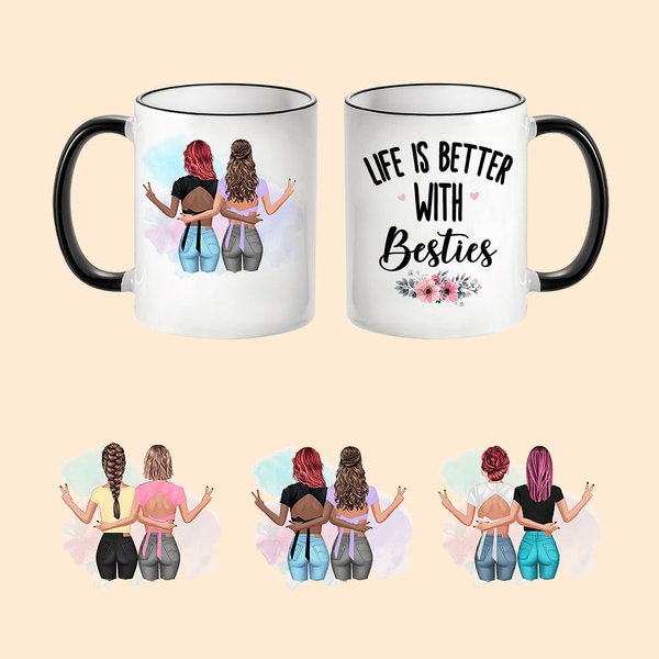 Tasse personnalisée pour ami(e) La vie est meilleure avec des amies.