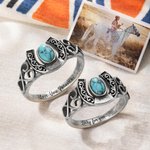 Personalized Bohemian Vintage Horseshoe Ring with Engraved Text Turquoise Lucky Jewelry Birthday Valentine's Day Gift for Family Friend Couple