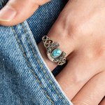 Personalized Bohemian Vintage Horseshoe Ring with Engraved Text Turquoise Lucky Jewelry Birthday Valentine's Day Gift for Family Friend Couple