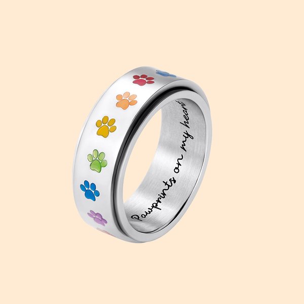Rainbow Pet Paw Print Spinner Anti Anxiety Ring