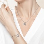 Personalizado Dog Bone y Cat Head Charm Pet Necklace and Bracelet with Paw Print