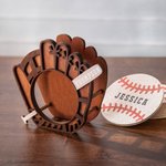 Personalized 3 Pack Baseball Design Drink Coasters Set with Holder