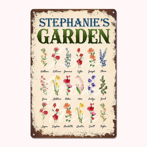 Birth Flower Metal Garden Sign with Name