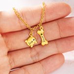 Personalizado Dog Bone y Cat Head Charm Pet Necklace and Bracelet with Paw Print
