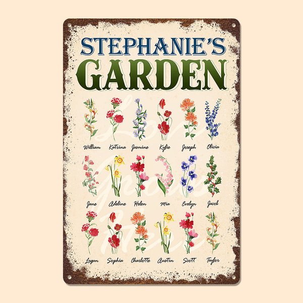 Birth Flower Metal Garden Sign with Name